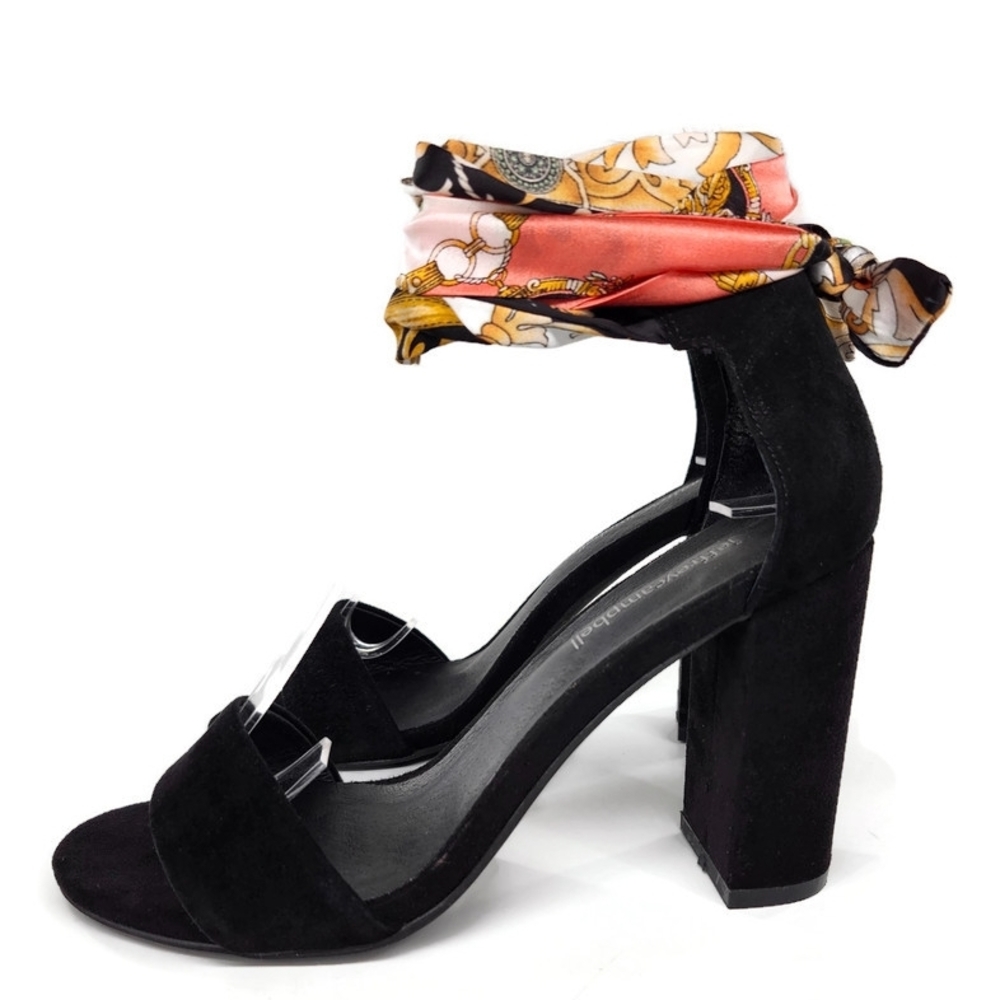 Jeffrey Campbell Lindsay Black Suede Scarf Ankle Wrap Open-Toe High Heel Sandals